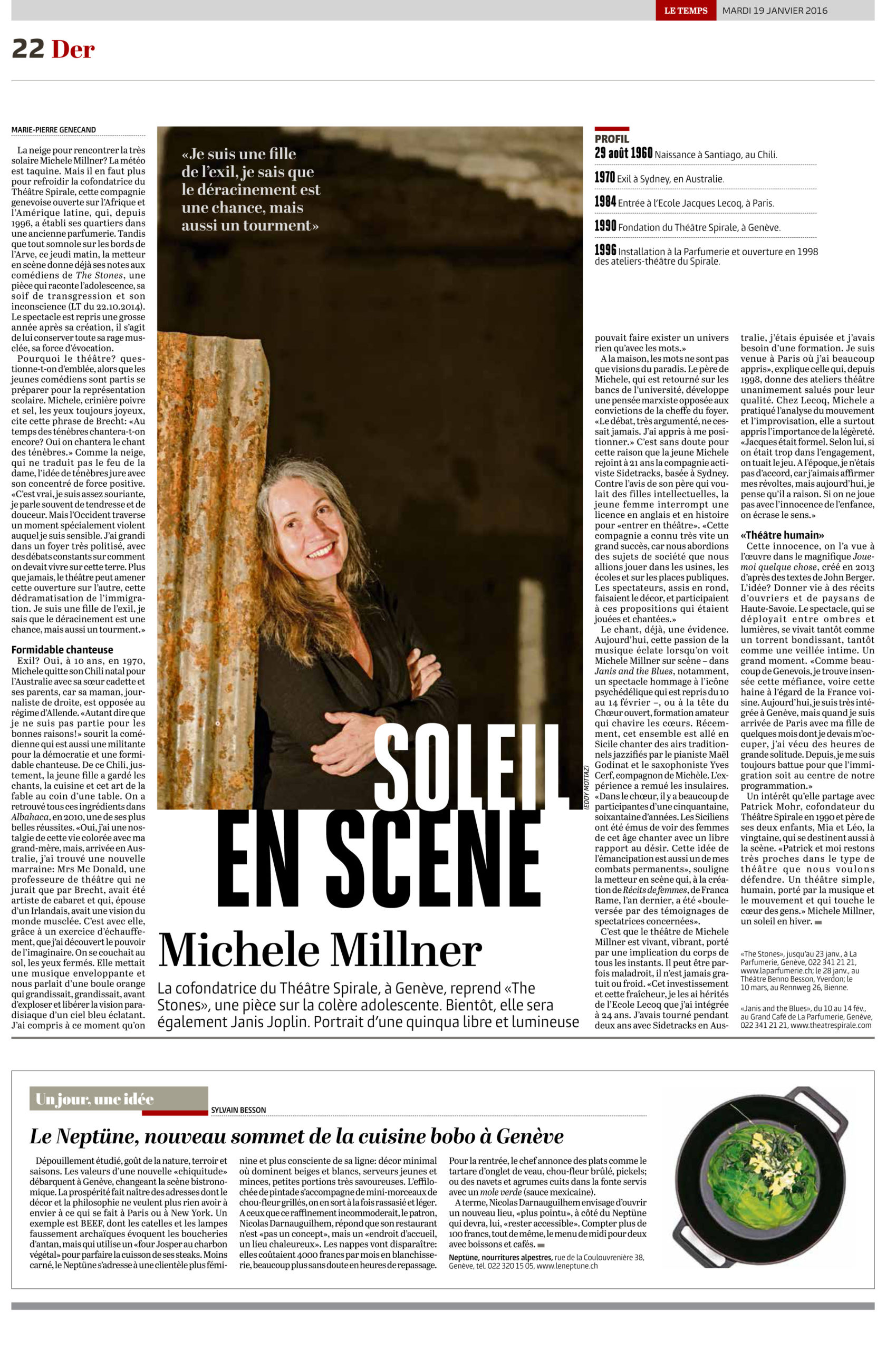 Portrait Michele Millner – Le Temps 19.01.2016